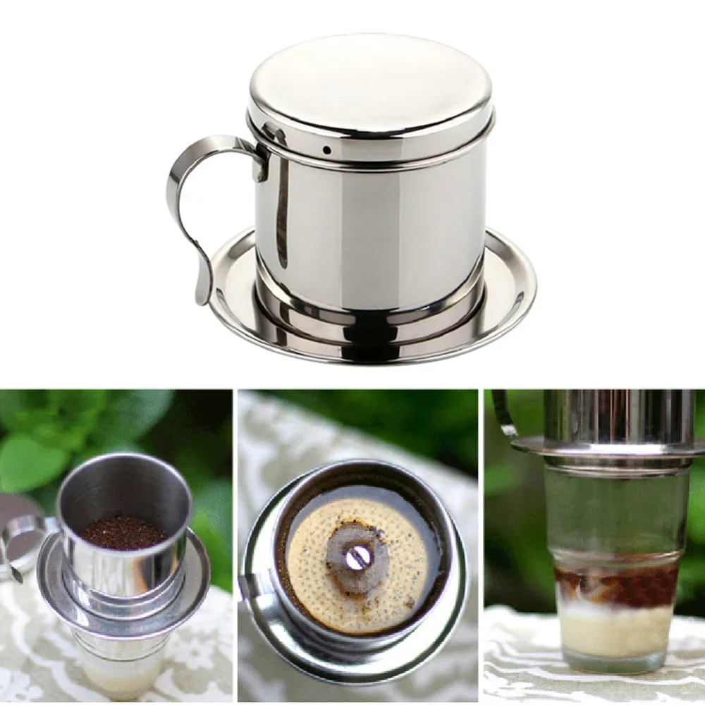 Máquina de café con goteo de acero inoxidable Manual Mocha Stovetop Coffee Pot Vietnamita Drip Coffee Pot Máquina Tipo de filtro Tetera de elaboración