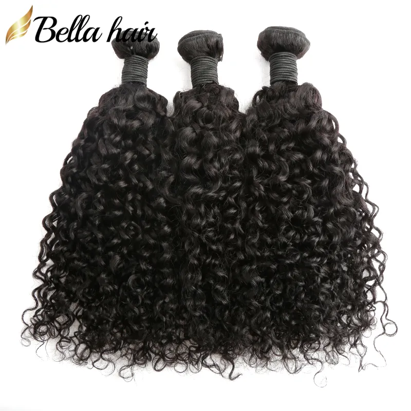 Indian Virgin Hair Extensions Kręcone Ludzkie Wiązki Wiązki Human Weaves Curly Hair Extension 3 sztuk / partia Kolor Naturalny Bellahair