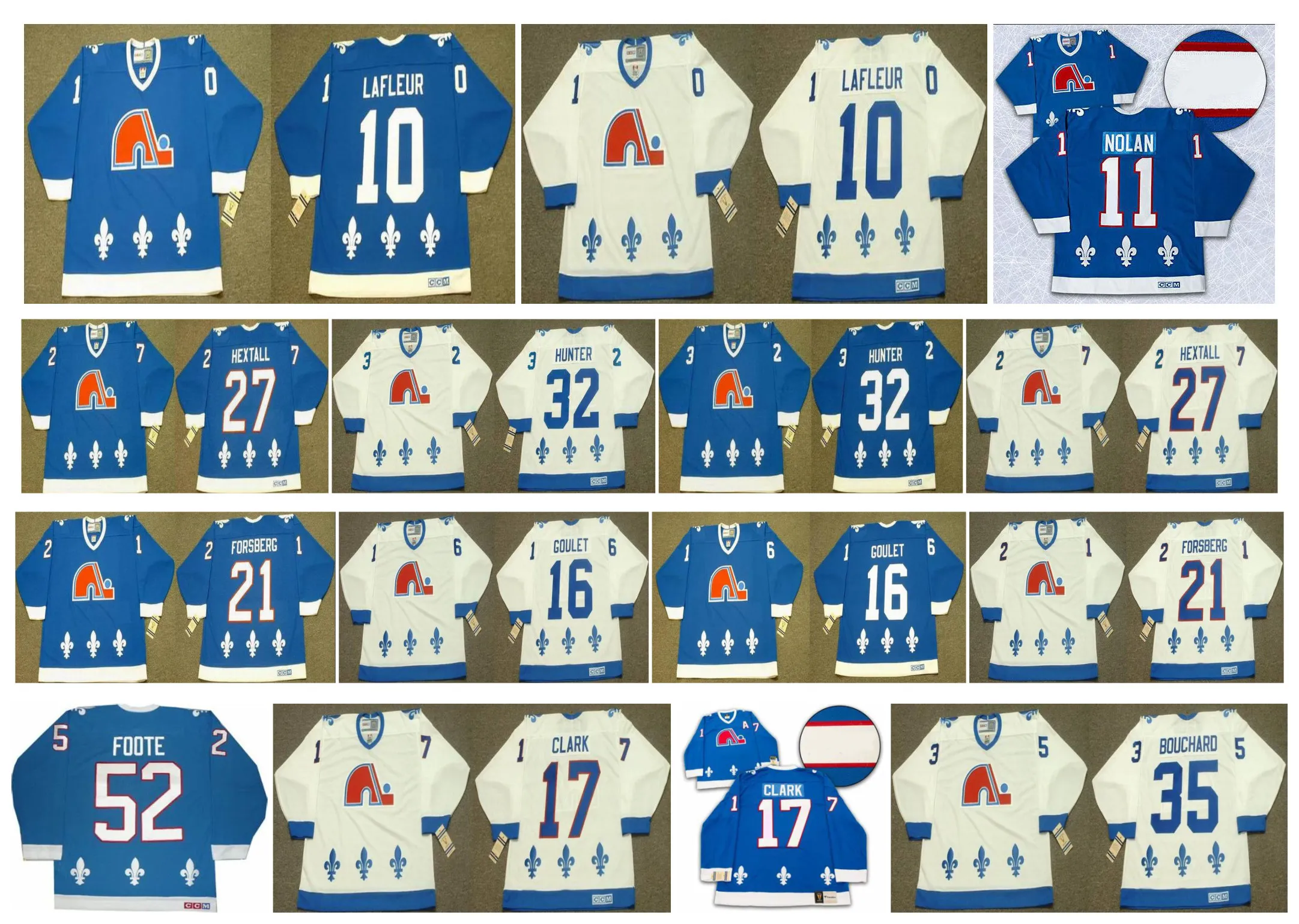 Vintage Quebec Nordiques Jersey 10 Guy Lafleur 32 DALE HUNTER 27 RON HEXTALL 16 GOULET 52 FOOTE 17 Wendel Clark 35 DAN BOUCHARD Retro Hockey