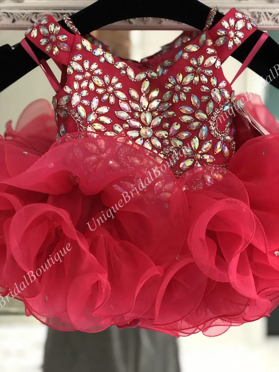 Cupcake Meisje Pageant Jurk 2019 V-hals Glitz Ritzee Roise Donkerrode Zuigeling Toddler Kids Prom Formele Party Jurken Korte Zip Terug