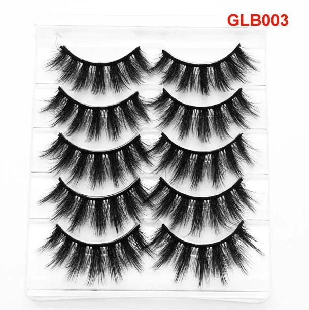 Natural long 5 Pairs mink eyelashes set thick hand-made reusable eyelash extension soft & vivid fake lashes 8 models DHL Free