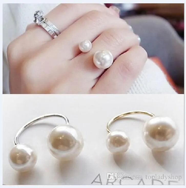 Promotion With Side Stones Elegant Women 18KG Plated Korean Lovely Girls Simulated Pearl 18KGP Opening Adjustable Ring wholesale