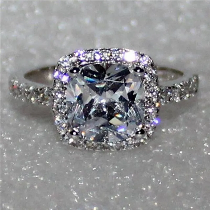 Marca 925 jóias corte Sterling Silver casamento da noiva anel de dedo Moda Almofada 3CT 5a zircão CZ anéis de pedra para as Mulheres TAMANHO 5-10