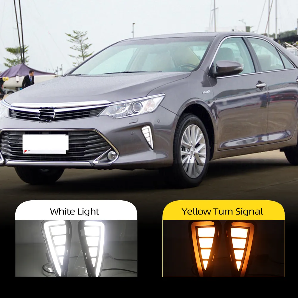 2Pcs drl For Toyota Camry 2015 2016 2017 LED DRL Daytime Running Lights Daylight Fog light cover with Yellow Signal