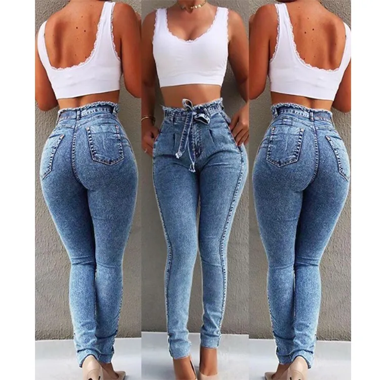 Calças de calça jeans de cintura alta Plus Size Sexy Mulheres Streetwear  Denim Calças de Jeans Lápis Calças Vaqueros Mujer de Cintura Alta Tallas