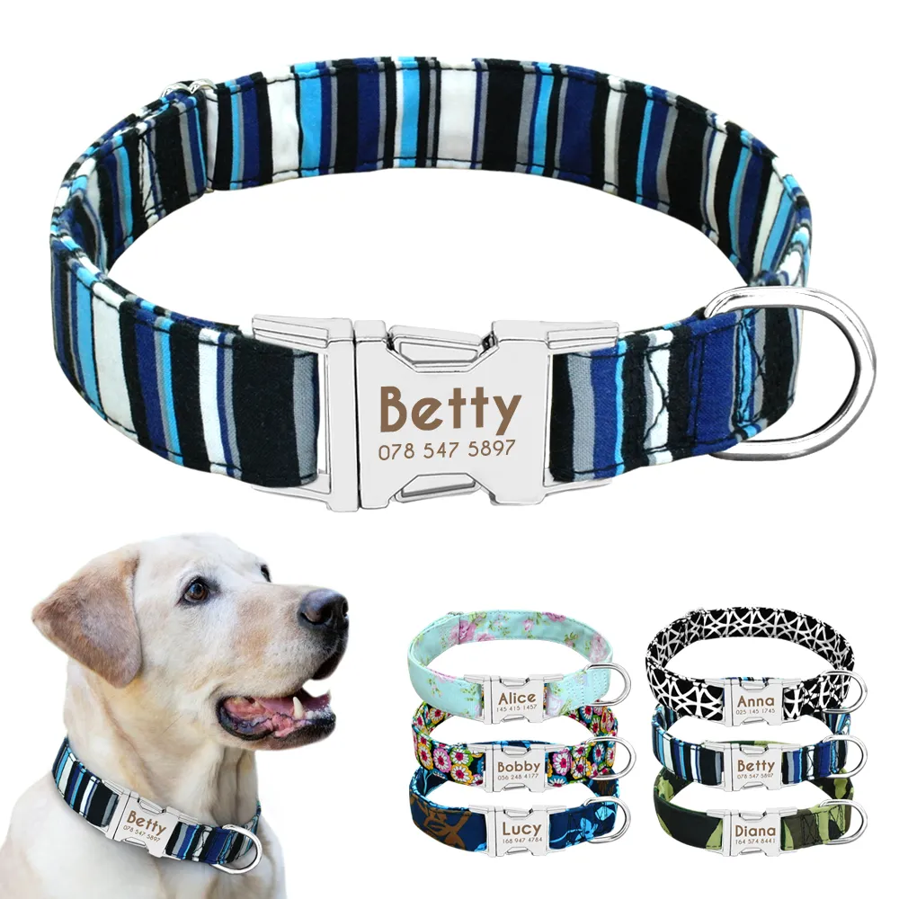Cão Collar Nylon Personalizado Custom Dog Id Colar De Tag Gravado Nome Pet Pet Gato Antilost Para Cães Médios Pequenos