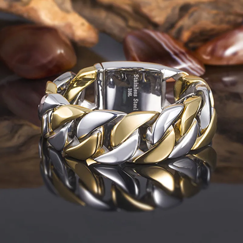 24mm Wide Heavy Thick Round Curb Cuban Chain Bracelets Mens Gold Silver Color 316L Stainless Steel Bike Biker Bracelet Bangle Wholesale Gift Jewelry