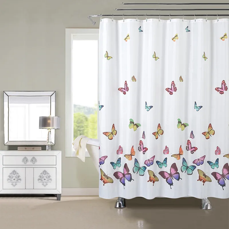 1 pezzo/4 pezzi Set di tenda da doccia in vetro con motivo a pavone, con 12 ganci, tenda impermeabile, tappetino da bagno, tappetino a forma di U per WC, copri water, paravento