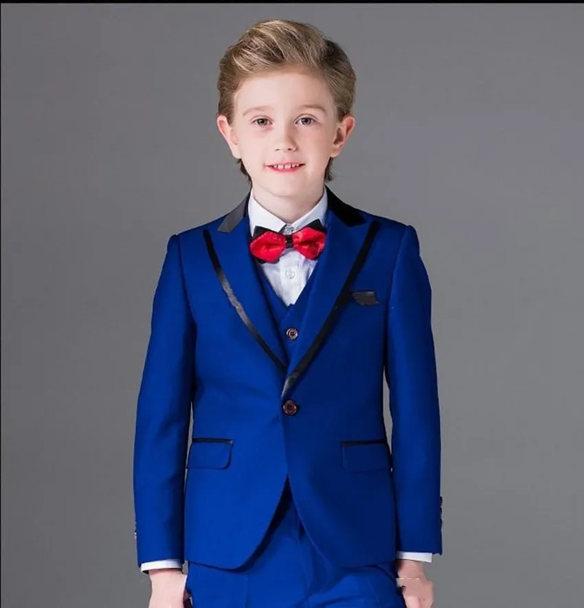 Popolare Royal Blue Ragazzi Occasioni formaliSmoking Picco risvolto One Button Smoking da sposa per bambini Abito da bambino (giacca + pantaloni + cravatta + gilet) 29