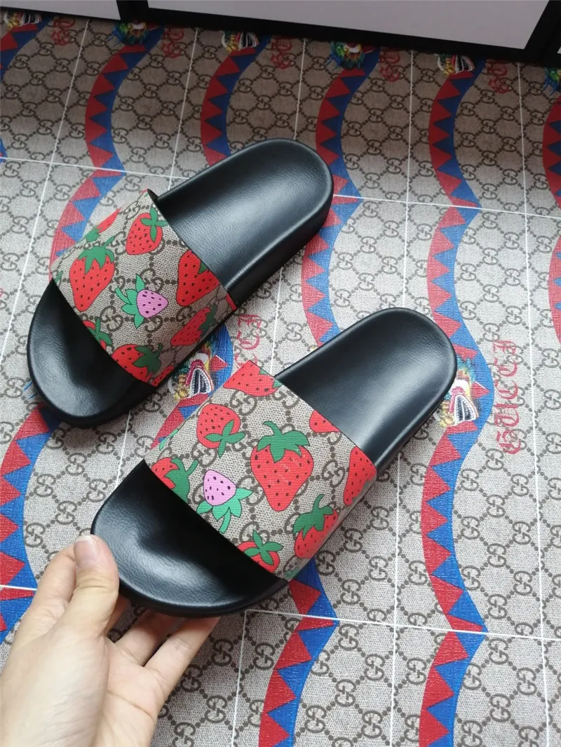 Men Women Sandals Strawberry Genuine Leather Shoes Slide Summer