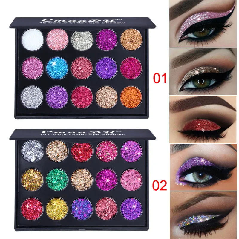 Brand Cmaadu Trucco Eyeshadow Palettes 15 Color Diamond Sequins Shiny Glitter Eye Make up 2 stili