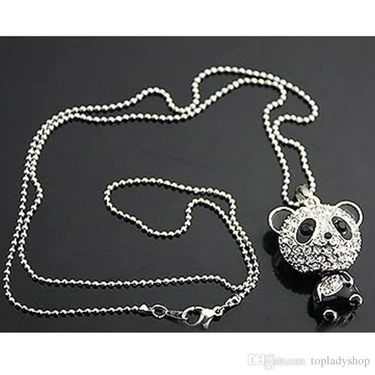 Really nice!Shiny PANDA necklace!!shiny rhinestone super charm panda necklace jewelry Cute awesome panda pendant necklaces wholesale