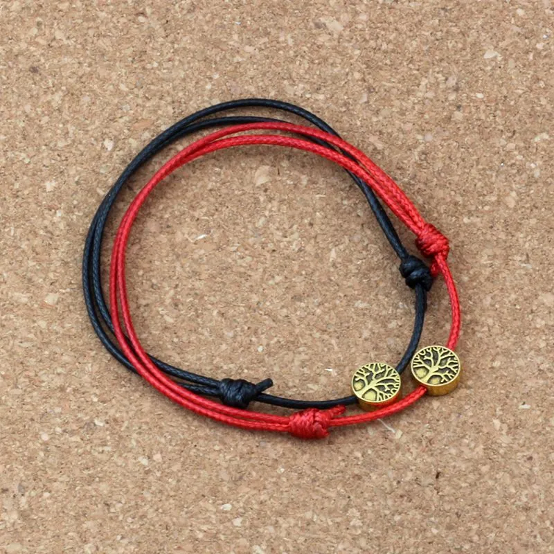 50 unids / lotes Árbol de oro antiguo de las cuentas de aleación de la vida Ajustable Kabbalah Corea Cuerda de algodón encerrada pulseras (rojo negro) B-73A