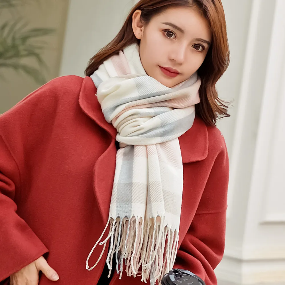 Gros-Hiver Femme Laine Plaid Écharpe Femmes Cachemire Écharpes Larges Treillis Long Châle Wrap Couverture Chaud Tippet