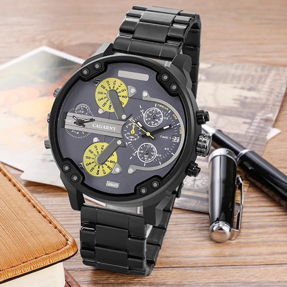 cagarny mens watches quartz watch men dual time zones big case dz military style 7331 7333 7313 7314 7311 steel band watches free shipping (27)