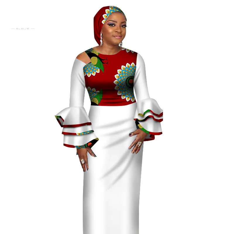 Vestido Vintage Novo Estilo Vestidos Africanos para Mulheres Vestidos Pétala Manga Africana Roupa Dashiki Party Vestidos WY2702