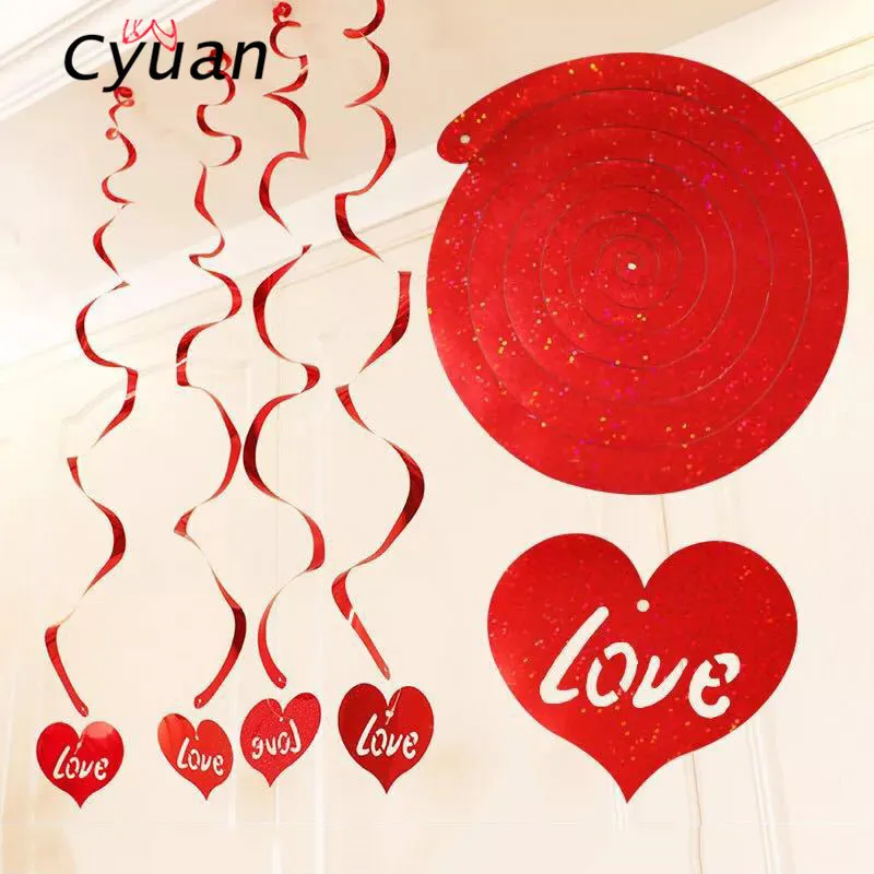 Cyuan 12 pz/lotto PVC Amore Cuore Foglio Appeso Turbinii Ornamenti A Spirale Giorno di San Valentino Anniversario di Matrimonio Decorazione Del Partito Forniture