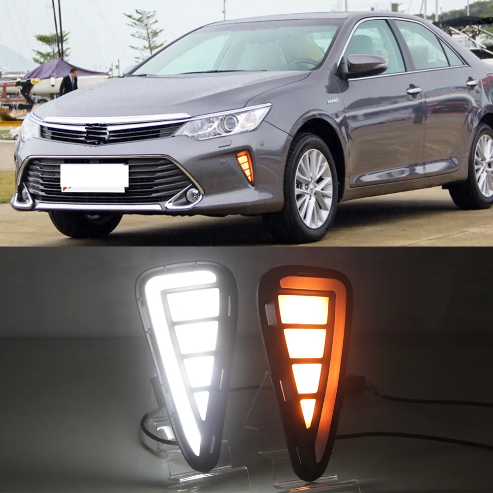 LED DRL النهار تشغيل أضواء النهار الضباب غطاء خفيف مع الأصفر الإشارة DRL لتويوتا كامري 2015 2016 2017