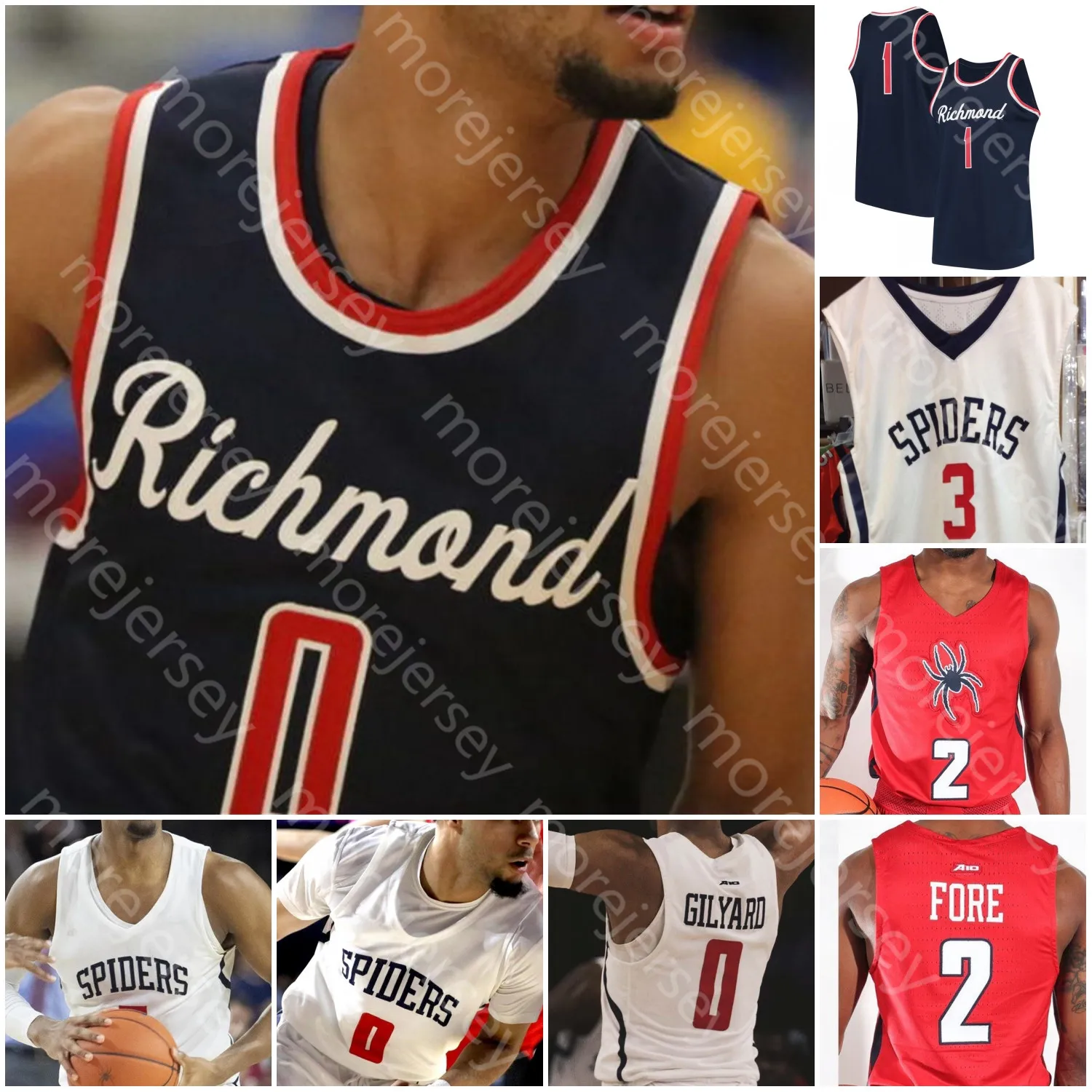 Custom Richmond Spiders Basketball Jersey NCAA College Jacob Gilyard,  Nick Sherod, Blake Francis, Nathan Cayo, Grant Golden, Johnny Newman
