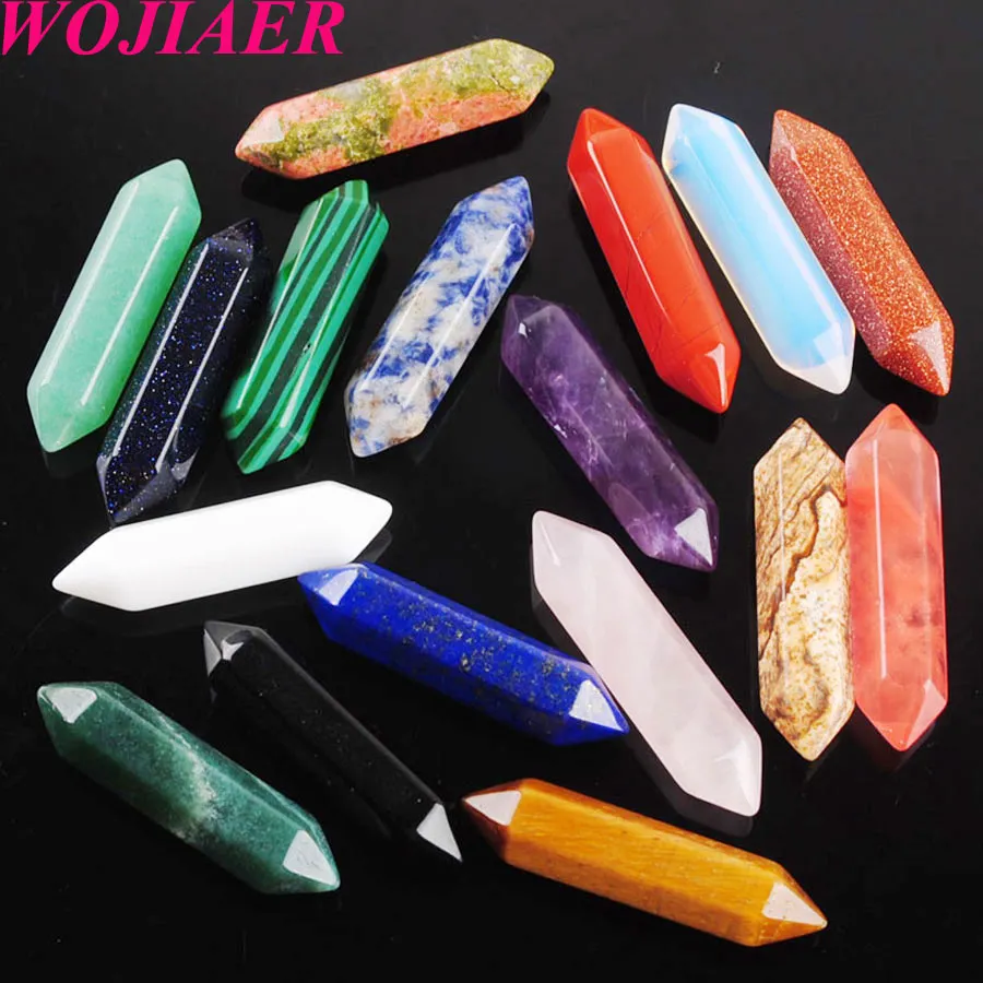 WOJIAER 35x8mm Hexagonal Healing Pointed Reiki Chakra Natural Gem stone No Drilling Hole Pendant Beads Jewelry BU818