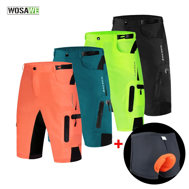 WOSAWE Baggy Cycling Shorts Mens MTB Mountain Bike Bicycle Loose Downhill Shorts with Pad Cycling Underwear Riding Trousers