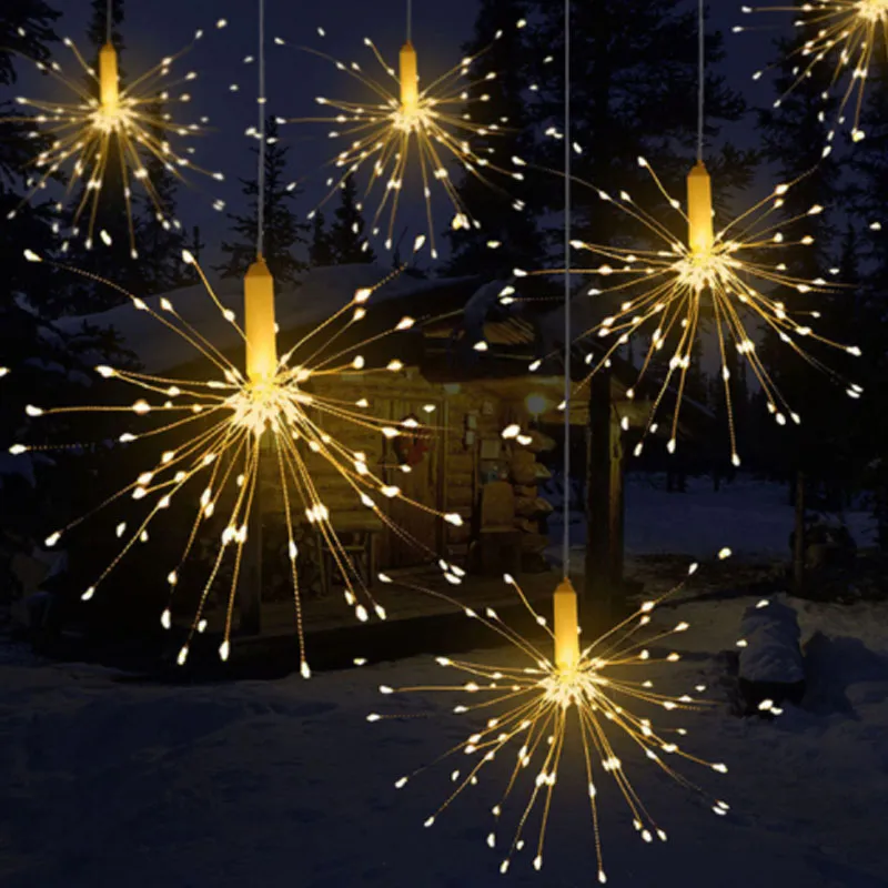 DHL DIY 100 / 150 / 200 LED 불꽃 놀이 폭발 스타 크리스마스 요정 빛은 원격 8 모드 교수형 Starburst LED 문자열 Garland
