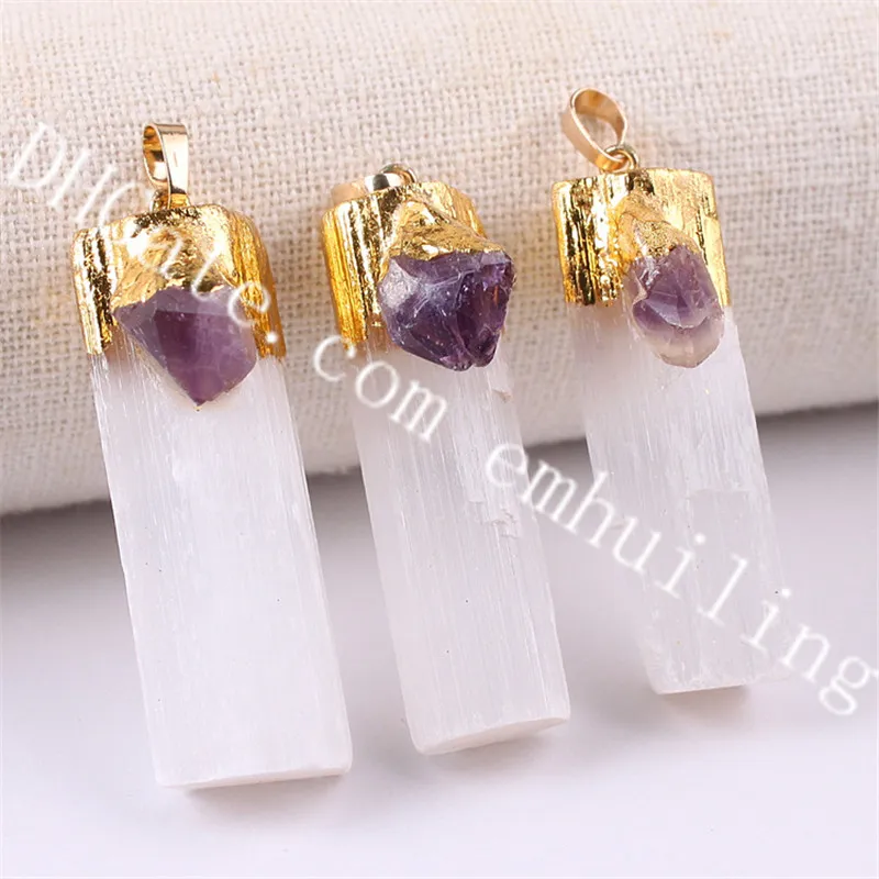 Selenite Pendant w/ Silver Plated top Selenite Pendant w/ Silver Plated top