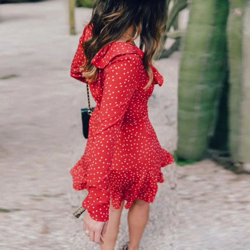Summer Dresses: 2018 Womens Sexy Chiffon Deep V Neck Long Sleeve Polka Dot  Ruffle Mini Beach Tunic Party Dress from Dhgate Basic & Casual Dresses -  price 35.18