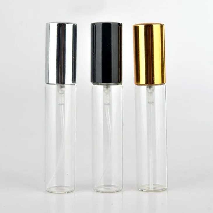 Metal Gümüş Altın Alüminyum Fine Mist Püskürtme ile 5ML / 10ML Temizle Atomizer Cam Şişe Doldurulabilir Parfüm Parfüm Boş Kokusu-şişe Sprey