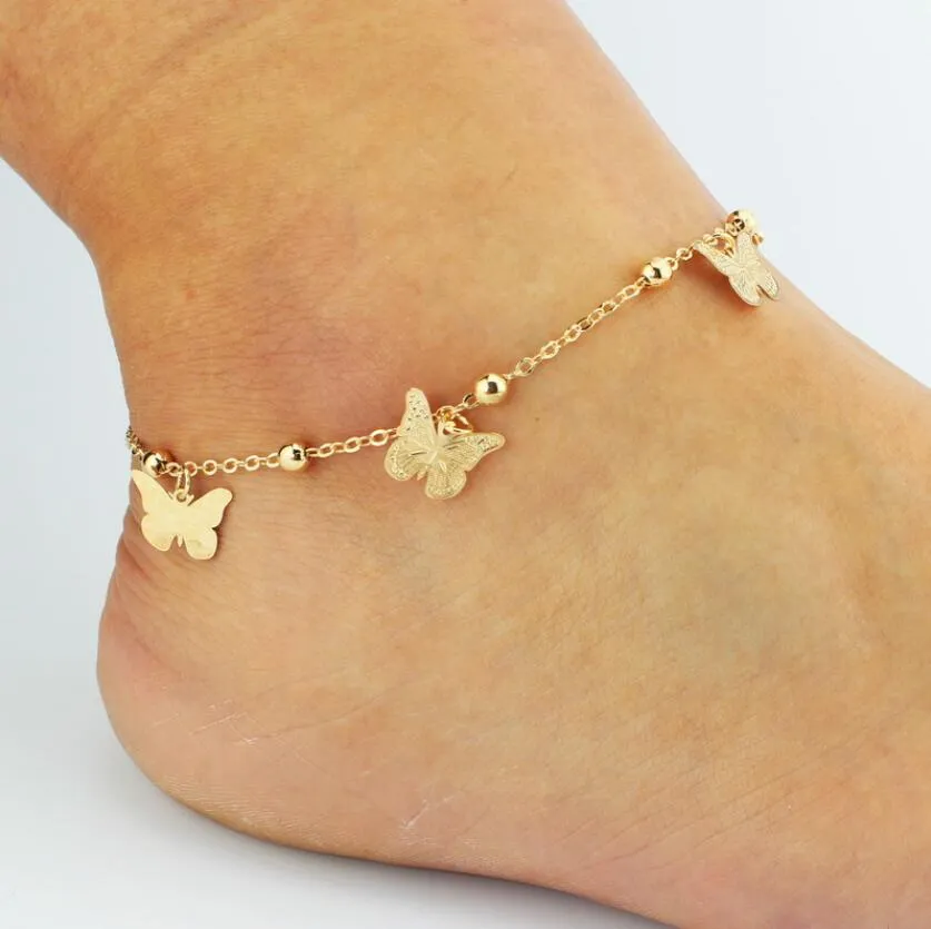 シンプルな葉の蝶の足首裸足のかぎ針編みのサンダル足のジュエリーの足の新しいアンクレット女性のレッグチェーンのための足の足首のブレスレット