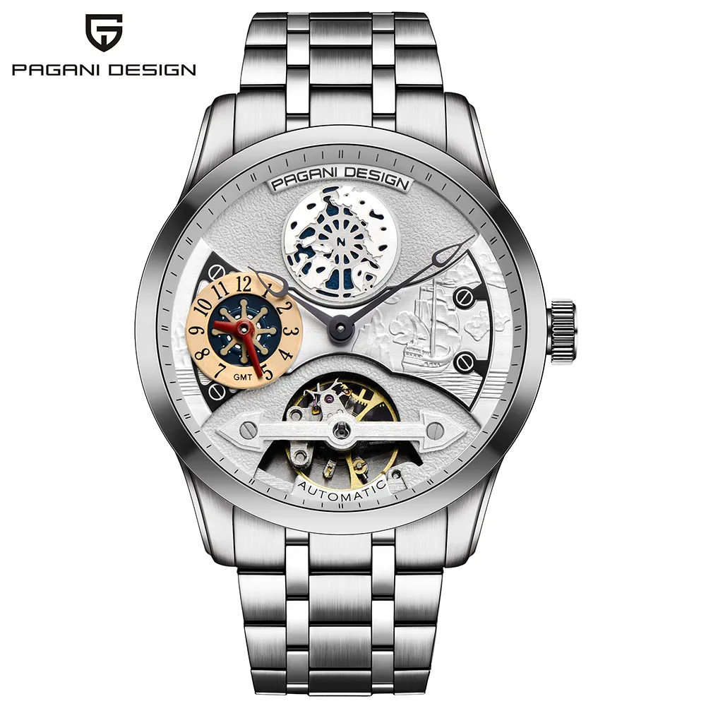 2018 New Fashion PAGANI Tourbillon in pelle Orologio Luxury Brand Orologio da uomo automatico da uomo Orologi meccanici in acciaio Relogio Masculino