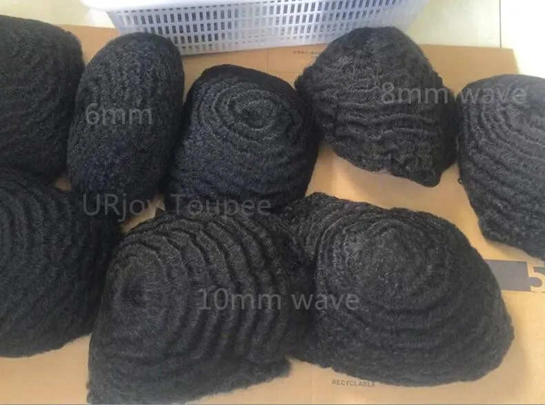 Men Wig Hairpieces 10mm Wave Hair Toupee Full Swiss Lace Toupee Black 1B Indian Remy Human Hair Presential for Black Men SHI246A