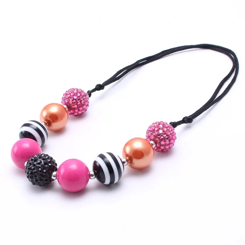 Nyaste varm rosa barn chunky halsband mode justerat rep bubblegum chunky pärla halsband flicka barn smycken