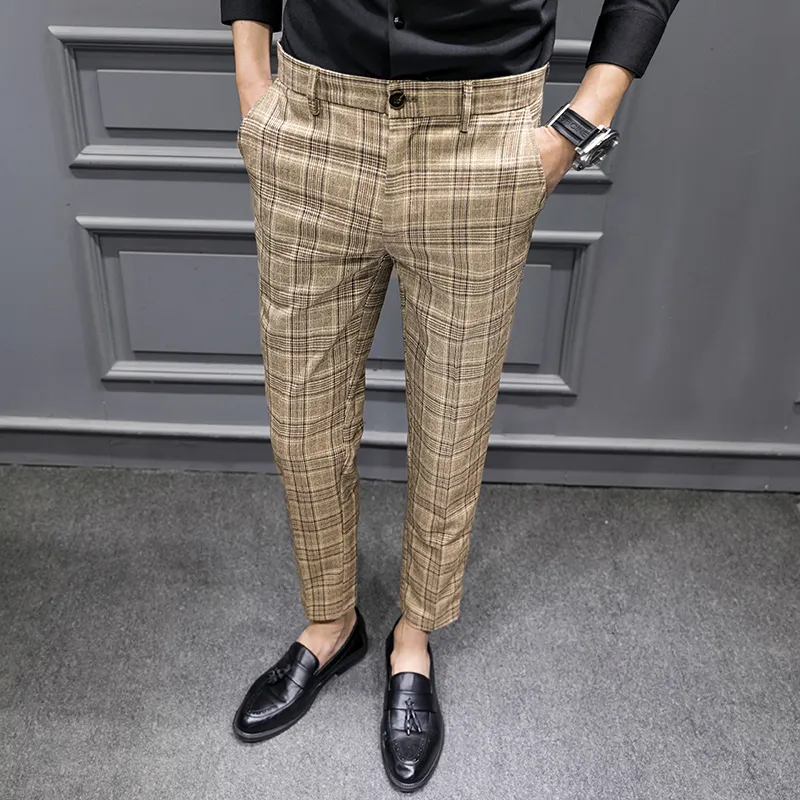 YASUGUOJI British Style Dress Suit Pant Man 2020 New Plaid Suit Pant Men Designer Gentlemen Business Casual Work Trousers