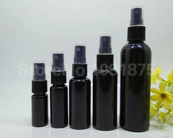 50 adet 10 ml 20 ml 30ml 50ml 100 ml Siyah Plastik Sprey Şişeleri Siyah Püskürtücü Parfüm Kozmetik Kaplar