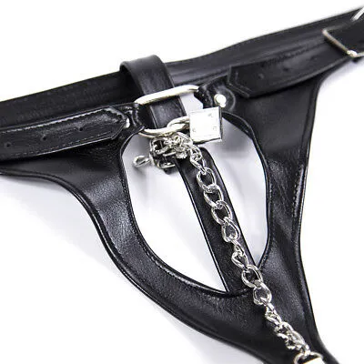 Bondage underkläder trosor knickers låst läder kvinnlig lår manschett kyskhet enhet bur A675