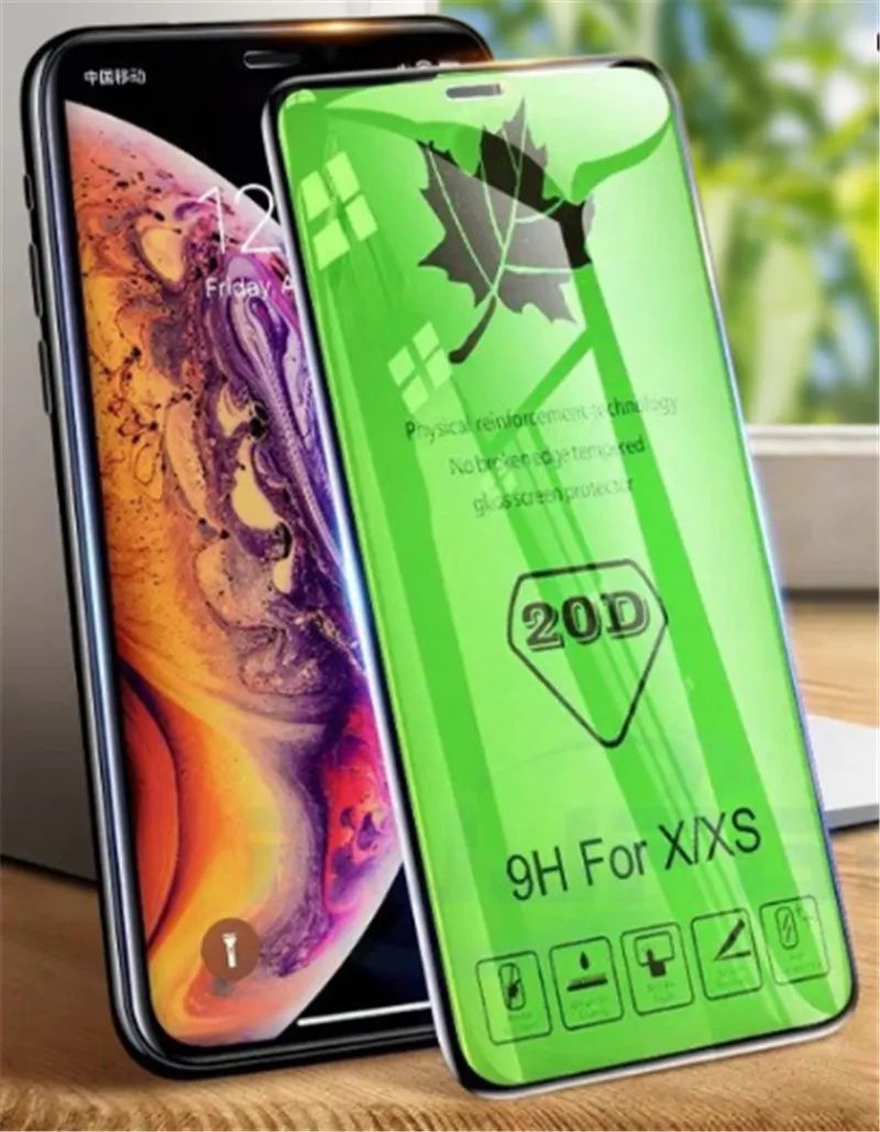 Vidrio templado 20D para iPhone 11 Pro Max 6S 8 7 Plus XS XR Protector de pantalla Protección IPhone11 Película de vidrio de cubierta completa