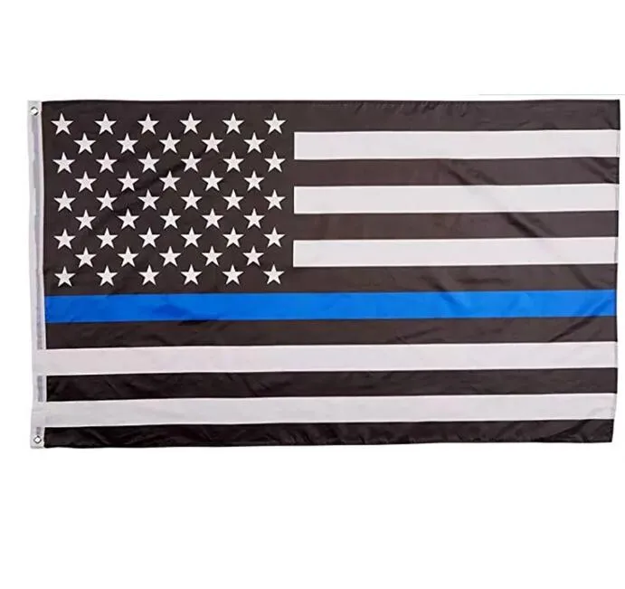 6styles blå linje USA Polis flaggor 3x5ft Tunn blå linje USA Flagga Svart Vit och Blå Amerikanska flaggan för poliser GGA3465-1