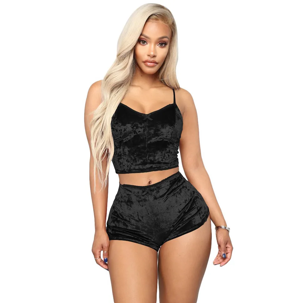 Velvet Spaghetti Strap Romper Set For Women Sexy Crop Top And Camisole  Intimate Sleepwear Pajama Set From Luote, $14.43