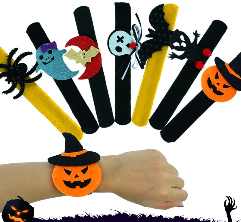 Halloween Slap Clap Armband Party Decorations Bat Pumpkin Ghost Series Clap Plush Pat Circle Toy Bangle for Children