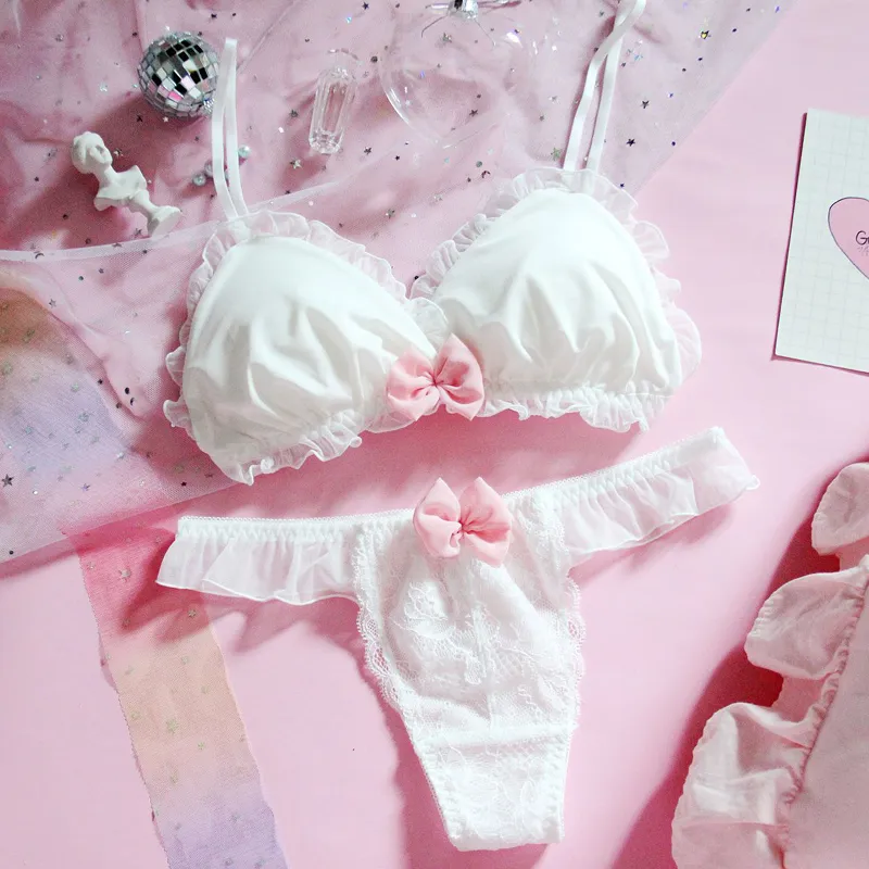 Women's Sweet lace Lingerie Set Cute Lolita Bow Bra and Panty Set Girls  White Underwire Plus Up Underwear (Color : White, Size : 80D) : :  Clothing, Shoes & Accessories