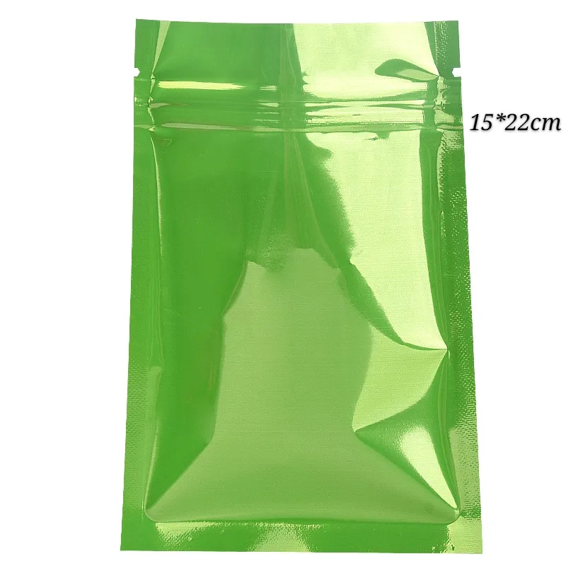 Voedselopslag Verpakking Mylar Bags Gift en Craft Zipper Seal Pakket Pouches Droge Bloem Geocrey Verpakking Zak 15 * 22cm (5.90 * 8.66 inch) Groene aluminiumfolie