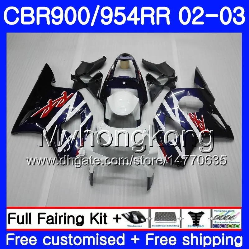 Lichaam voor HONDA CBR900RR CBR 954 RR CBR900 RR CBR954 RR 280HM.0 CBR 900RR CBR954RR 02 03 CBR 954RR 2002 2003 VALERINGEN KIT FABRIEKEND BLAUW WIT