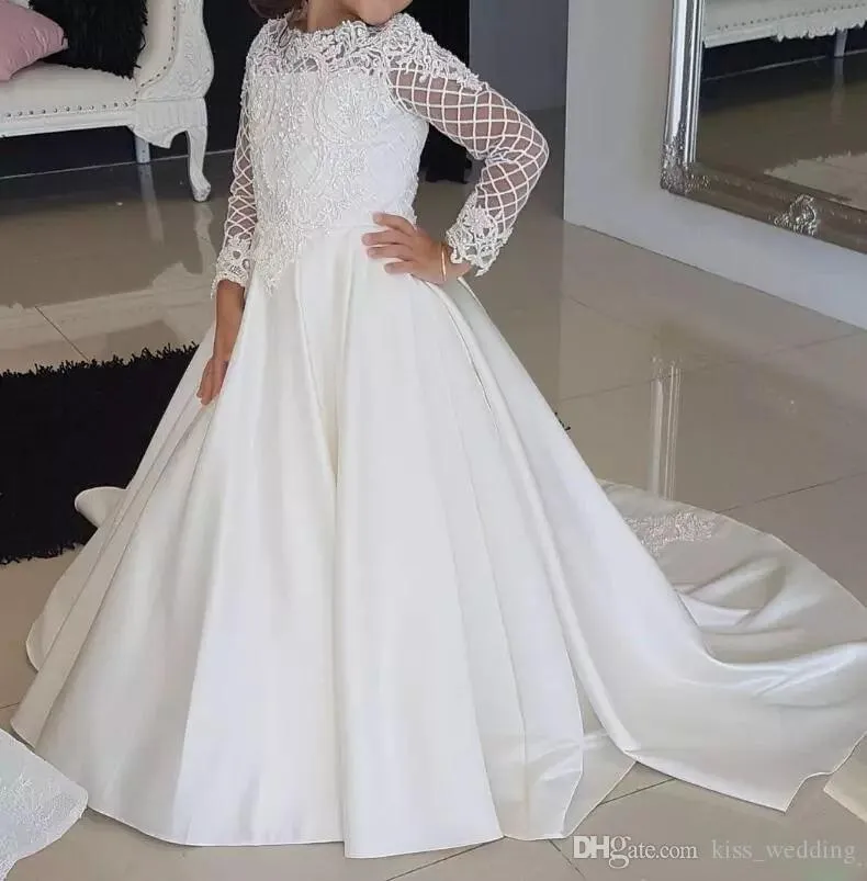 Elegante uma linha de vestidos de festa nupcial flor meninas vestidos para o casamento laço fofo crianças concurso primeiro comunhão desgaste