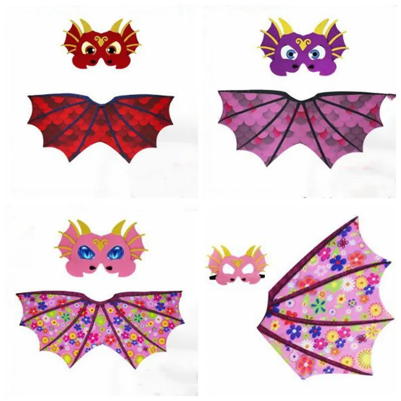 Dragon Cosplay Wings Cape Maska Strój Zestawy Kids Designer Odzież Dinozaur Dress Up Costume Fotografia Rekwizyty Halloween Prips Party GIF A4862