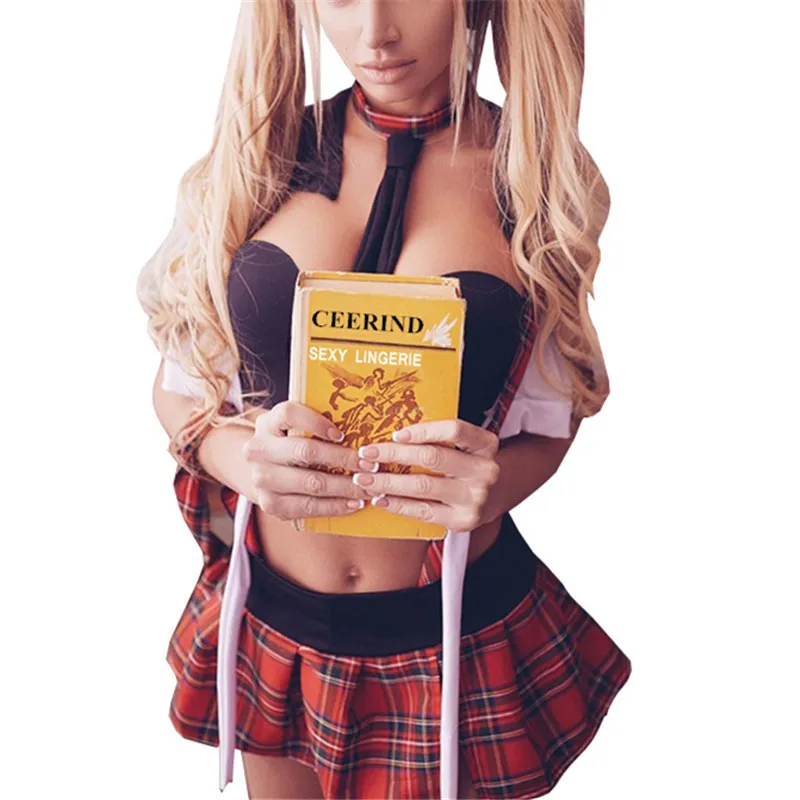 2XL Plus Size Cosplay Student Lingerie Sexy Hot Erotic Costumes Schoolgirl Sexy Plaid Uniform Women Porn Babydoll Sex Underwear T191223