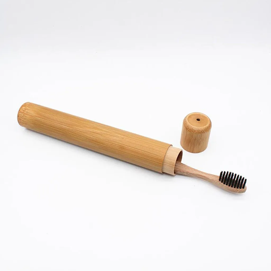 Tube de bambou brosse à dents étui de voyage salle de bain salle de bain support biodégradable ensemble de bois de voyage logo personnalisé écologique