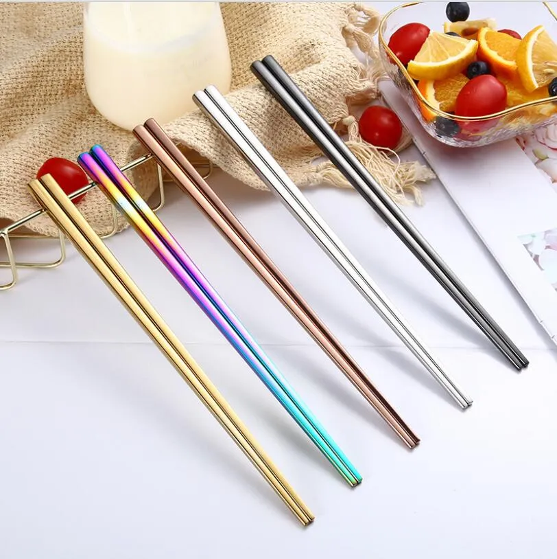 5 couleurs Simple Style Haute qualité 304 En Acier Inoxydable carré Baguettes Coréen Chinois Métal Chop Sticks Vaisselle maison hôtel couverts