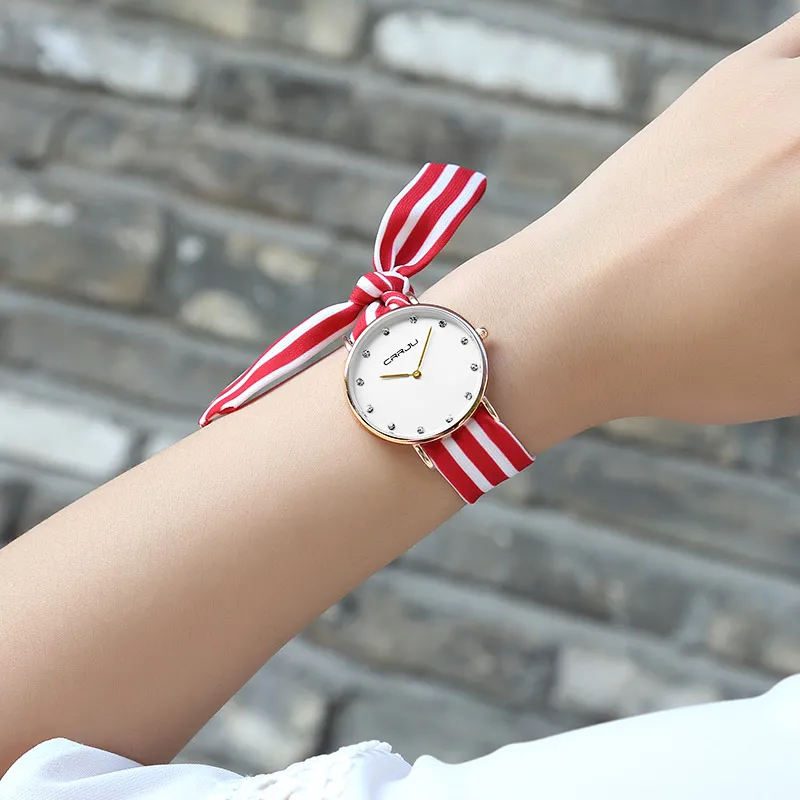 CRRJU new unique Ladies flower cloth wristwatch fashion women dress watch high quality fabric watch sweet girls Bracelet watch