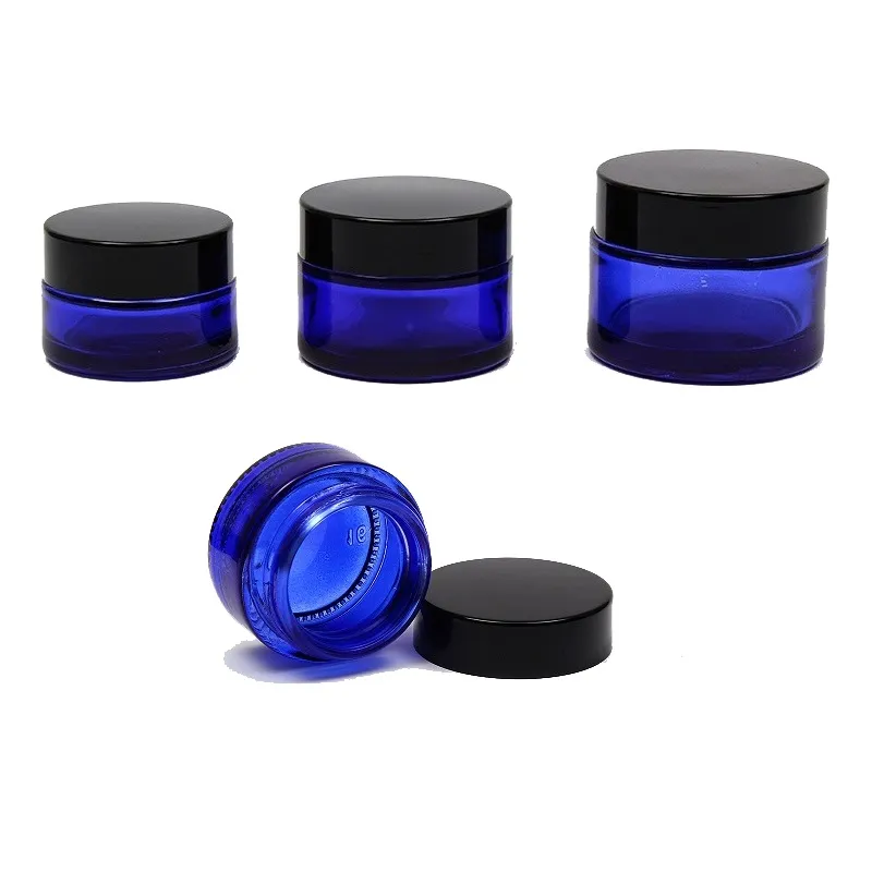 20g 30g 50g Cosmetic Jar Blue Glass Jar Cosmetic Lip Balm Cream Jars Round Glass Bottle with inner PP Liners